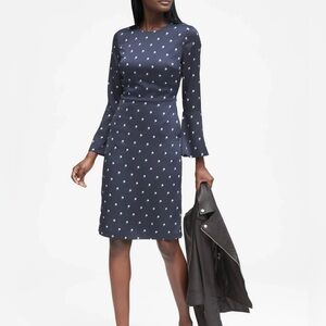 Banana Republic Women’s Satin Navy White Pearl Open Tie Back knee Dress Sz 8~NWT